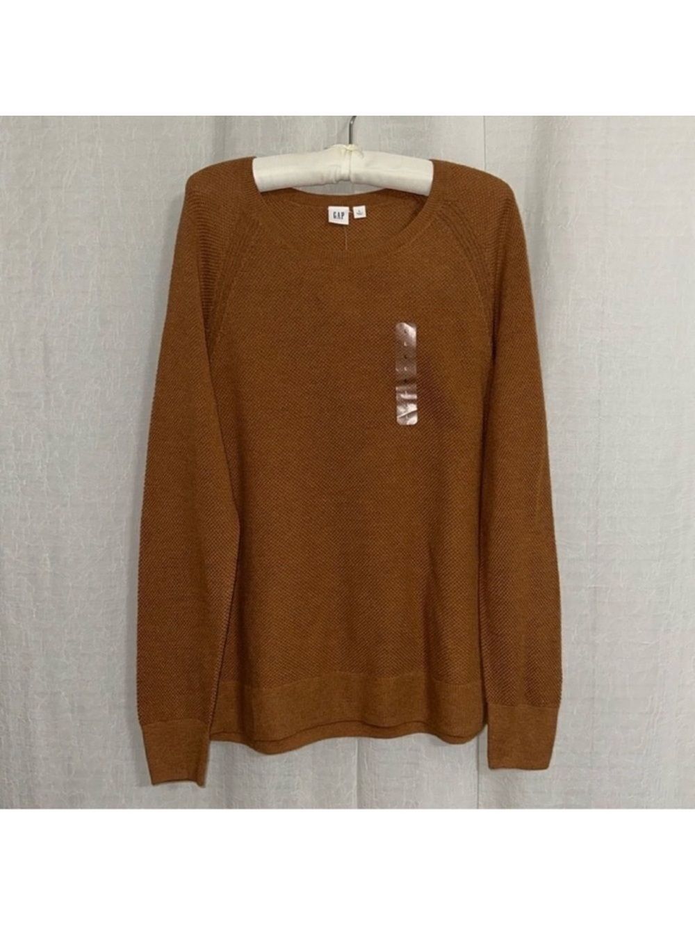 GAP L Ginger Brown High Low Crewneck Raglan Sleeve Knit Pullover Sweater